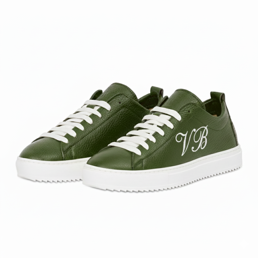 VALLY® - SNEAKERS IN VERA PELLE VERDE PERSONALIZZABILE