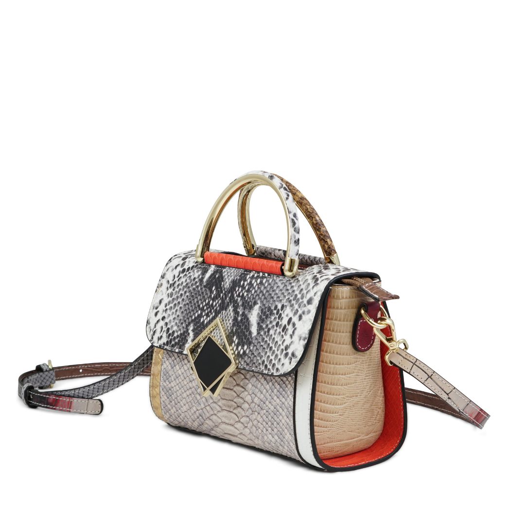 MINERVA IN PELLE DI VITELLO INTAGLIATO EFFETTO COCCO E PITONE